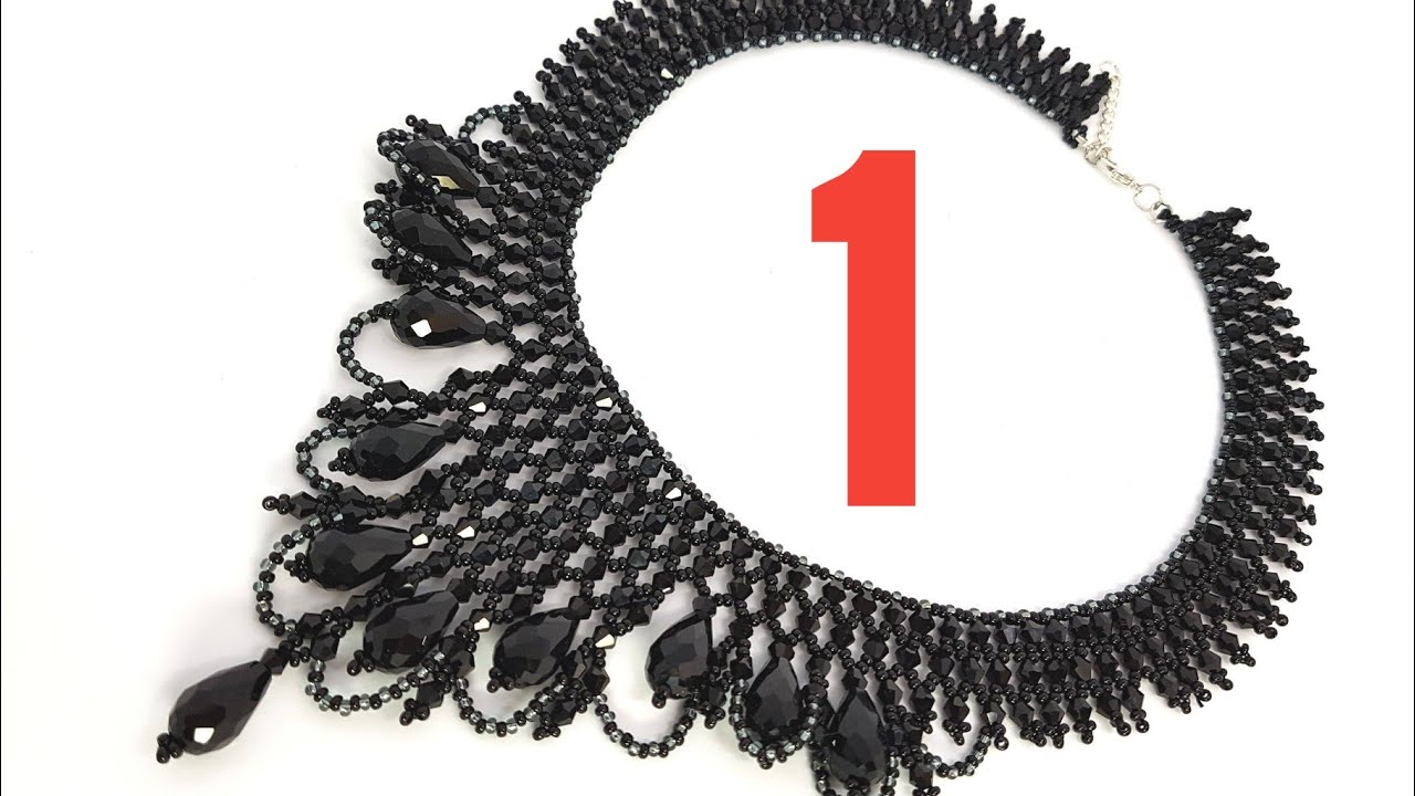 Beaded Necklace/Necklace/Beaded Black Necklace/Колье из бисера/Колье из бусин и бисера/Как сделать/1