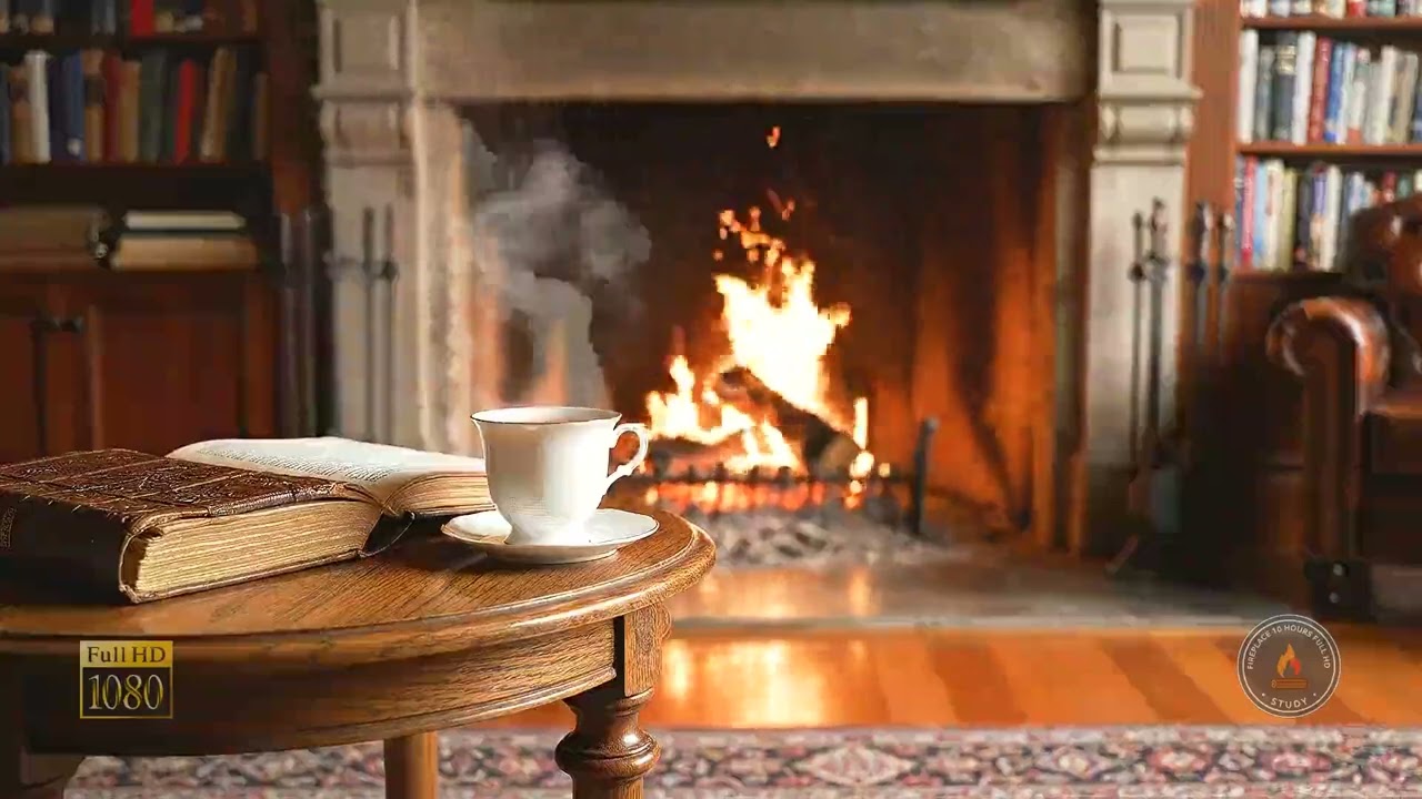 Fireplace 10 Hours - Ancient Library Mystery Ambience