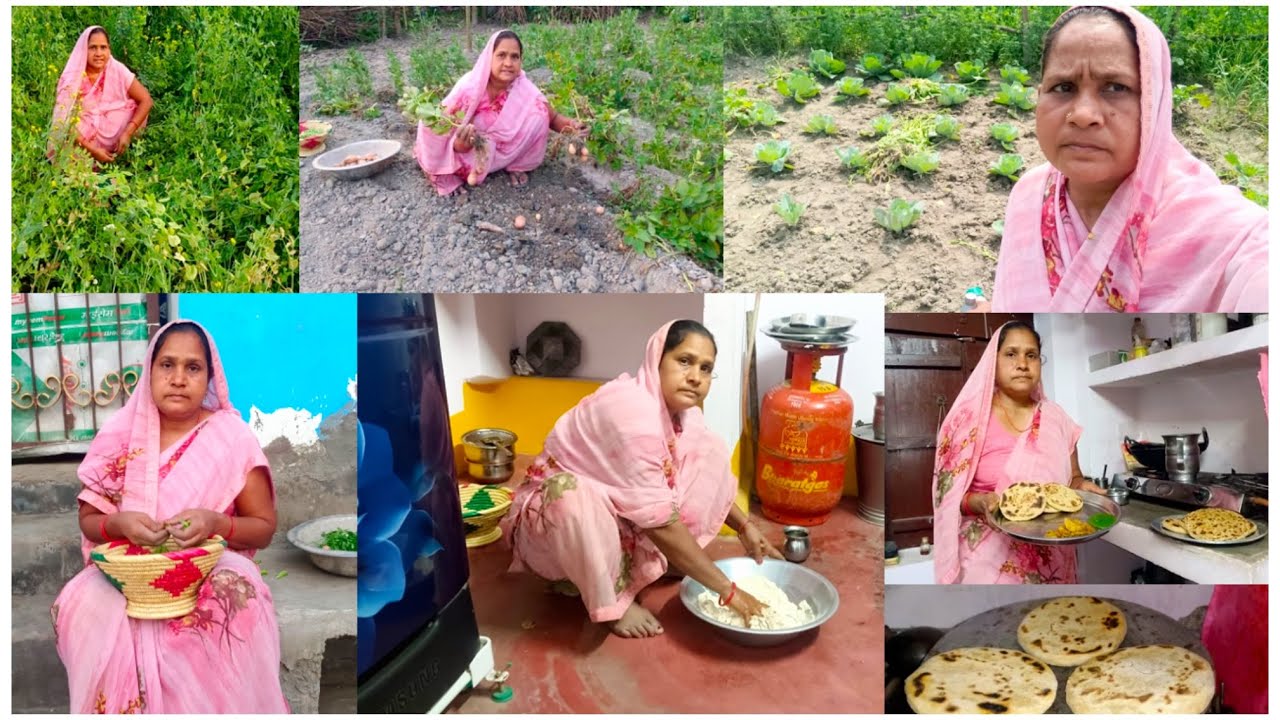 अपने खेत की पहली आलू और मटर से बनाया मैंने पराठा😋सच में कितना सुकून मिलता है🥰खेत से सब्जी लाने में🌱