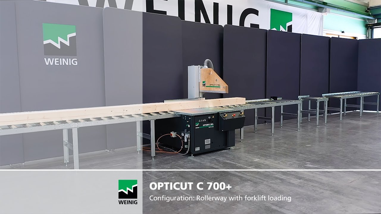 Undertable cross-cut saw OptiCut C 700+ | Configuration: Rollerway with forklift loading