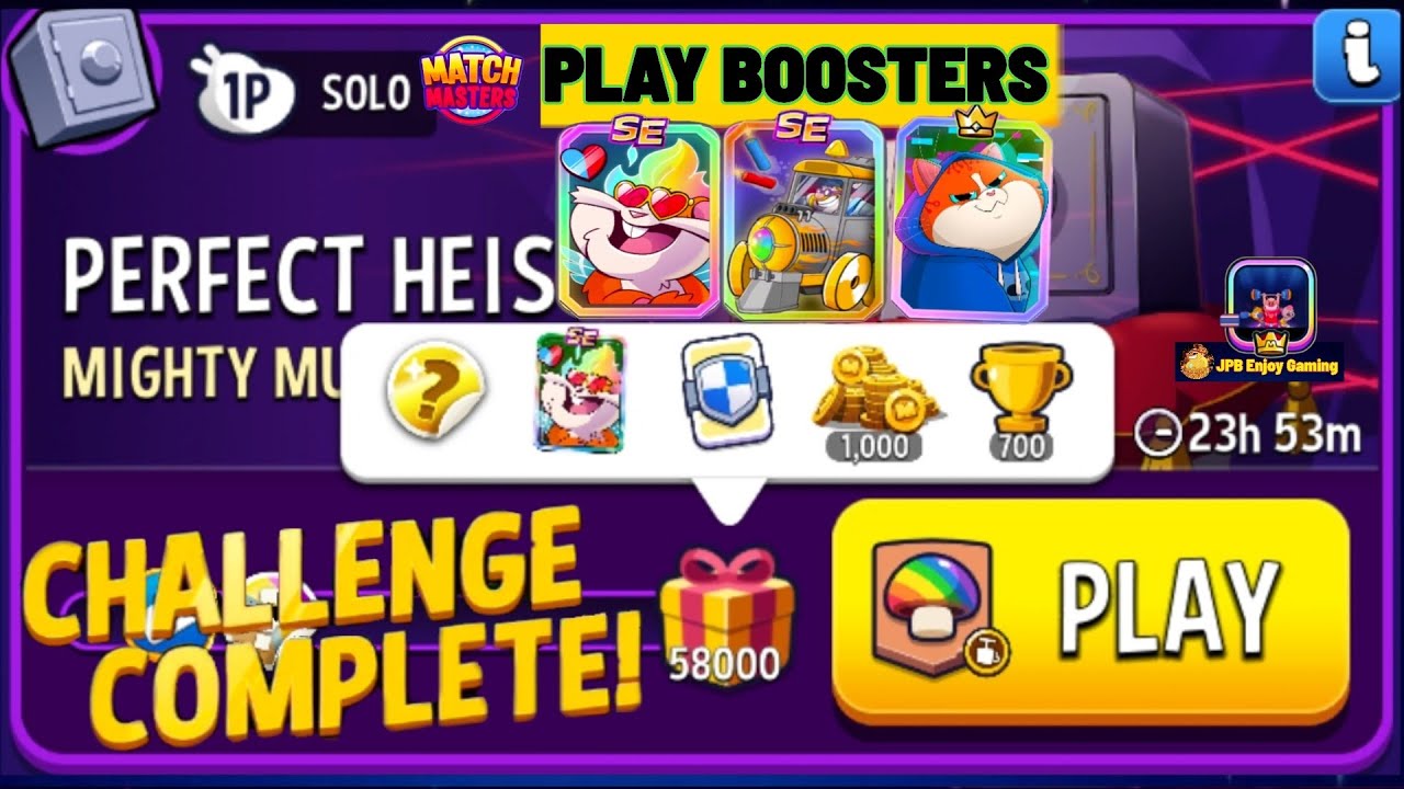 Play 3 Boosters/ Mighty Mushrooms🍄Blow'Em Up Solo Challenge Perfect Heist 58000 Score Match Masters