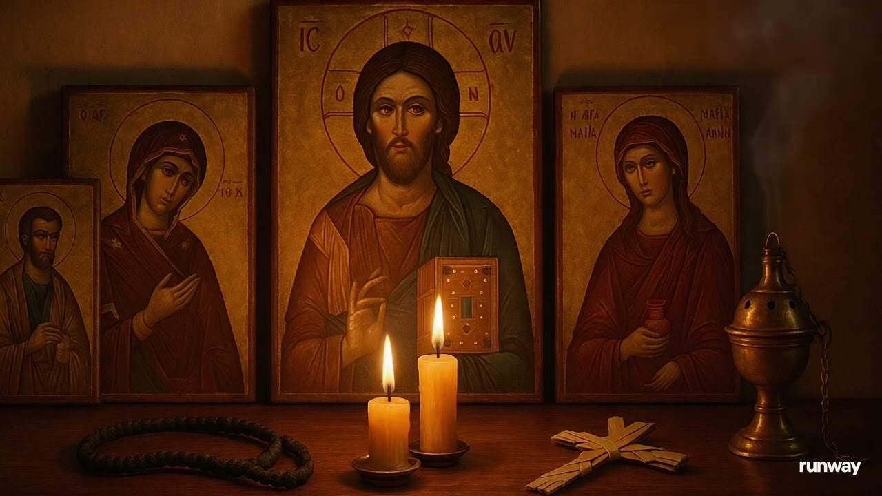 1 Hour Virtual Orthodox Icon Corner | Candlelight & Night Sounds for Prayer & Peace