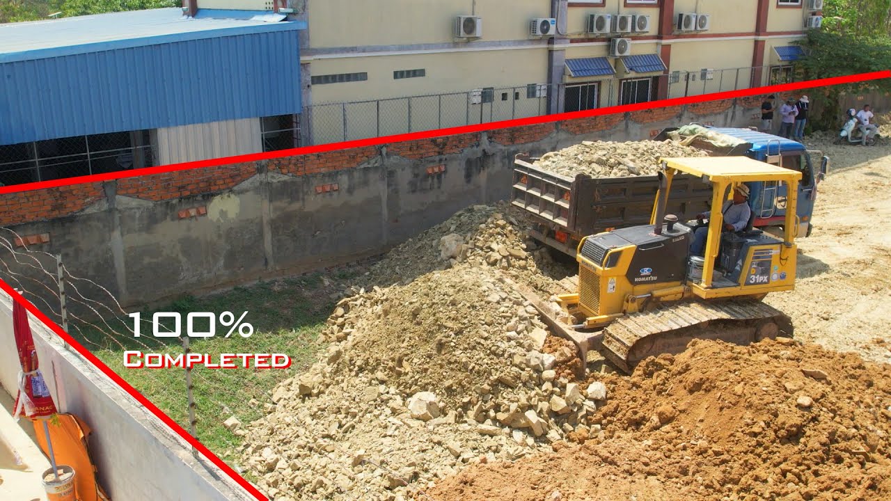Great Job Successfully 100% Completed Corner Fence By The Best Team Dump Trucks & Stronger Bulldozer