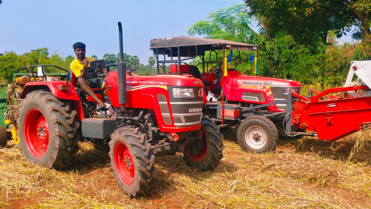 Mahindra arjun novo 605 crop cutter par and yuvo tech Plus 585 4wd goes same place working video 