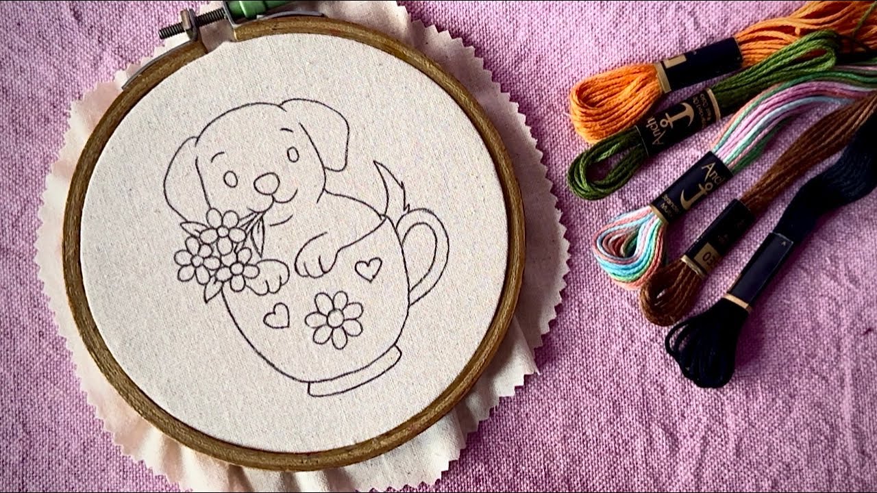 Cute floral puppy embroidery tutorial || Embroidery for Beginners - Let&rsquo;s Explore 