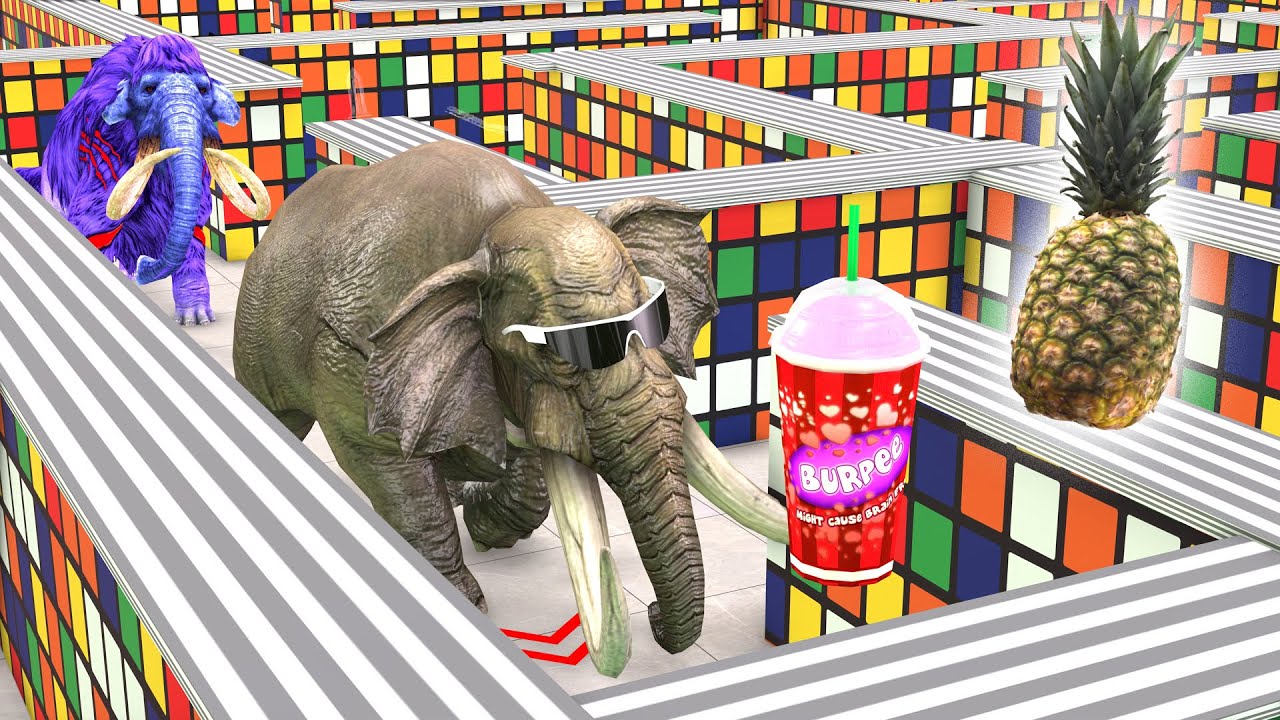 Temple Run Elephant run away from Zombie Elephant Lego Maze  2 Woolly Mammoths Vs Zombie Elephant