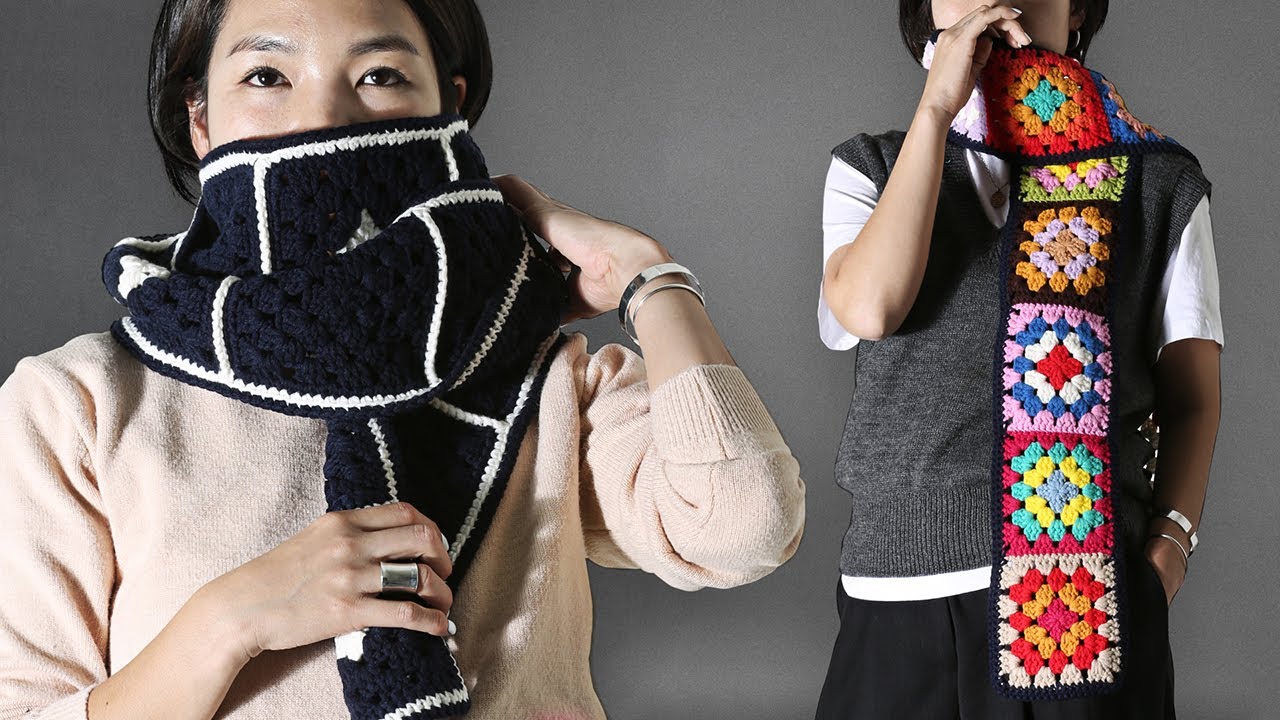 '그래니스퀘어' 패턴 목도리 / Granny Square Scarf Pattern