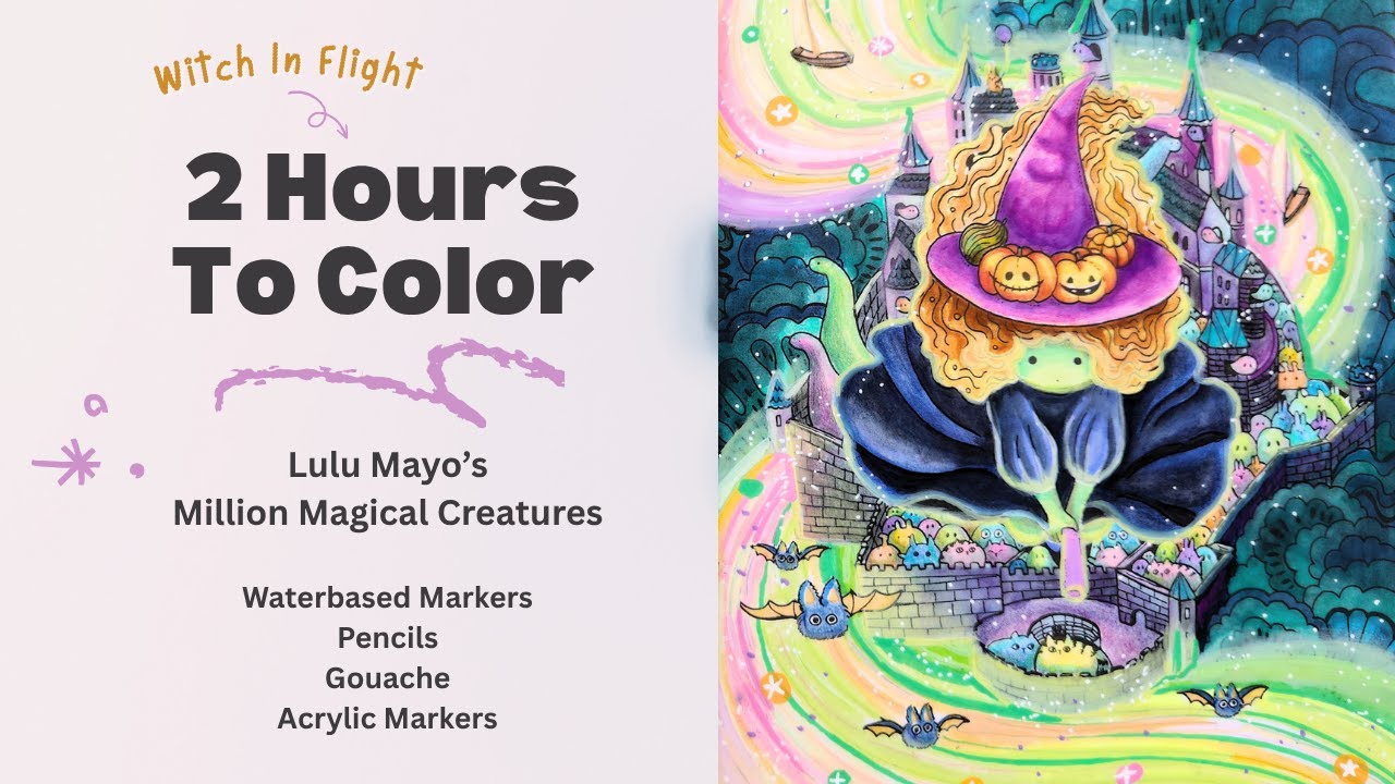 This ONLY took 2 hours!! Showing how I colored this ✨ Glowy ✨ Witch in Flight page | Multimedia