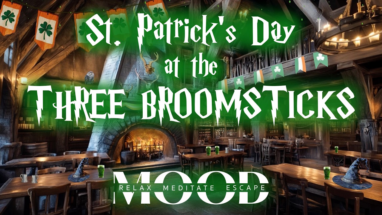 Three Broomsticks St. Patrick’s Day Ambience 🍀 Harry Potter Tavern Fireplace & Irish Music 🎶 Cozy 🇮🇪
