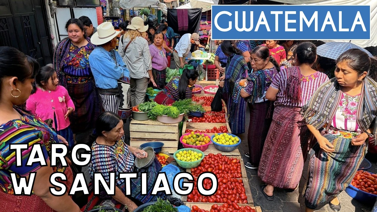 GWATEMALA jezioro Atitlan, wulkan San Pedro, targ w Santiago Atitlan
