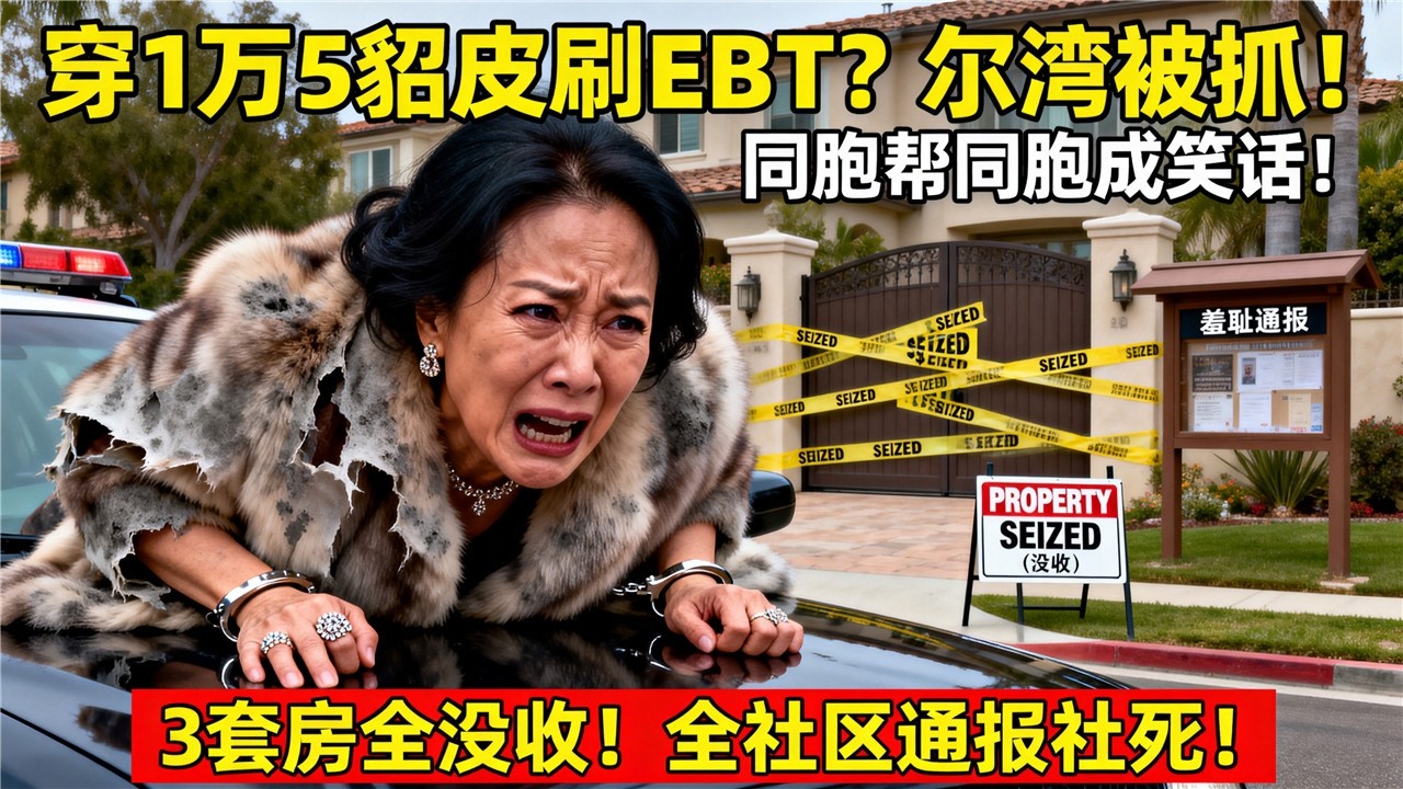 尔湾超市抓捕现场！中国大妈穿$15000貂皮刷EBT卡，那句“同胞帮同胞”成笑话！3套房全没收、入狱4年、全社区通报社死！