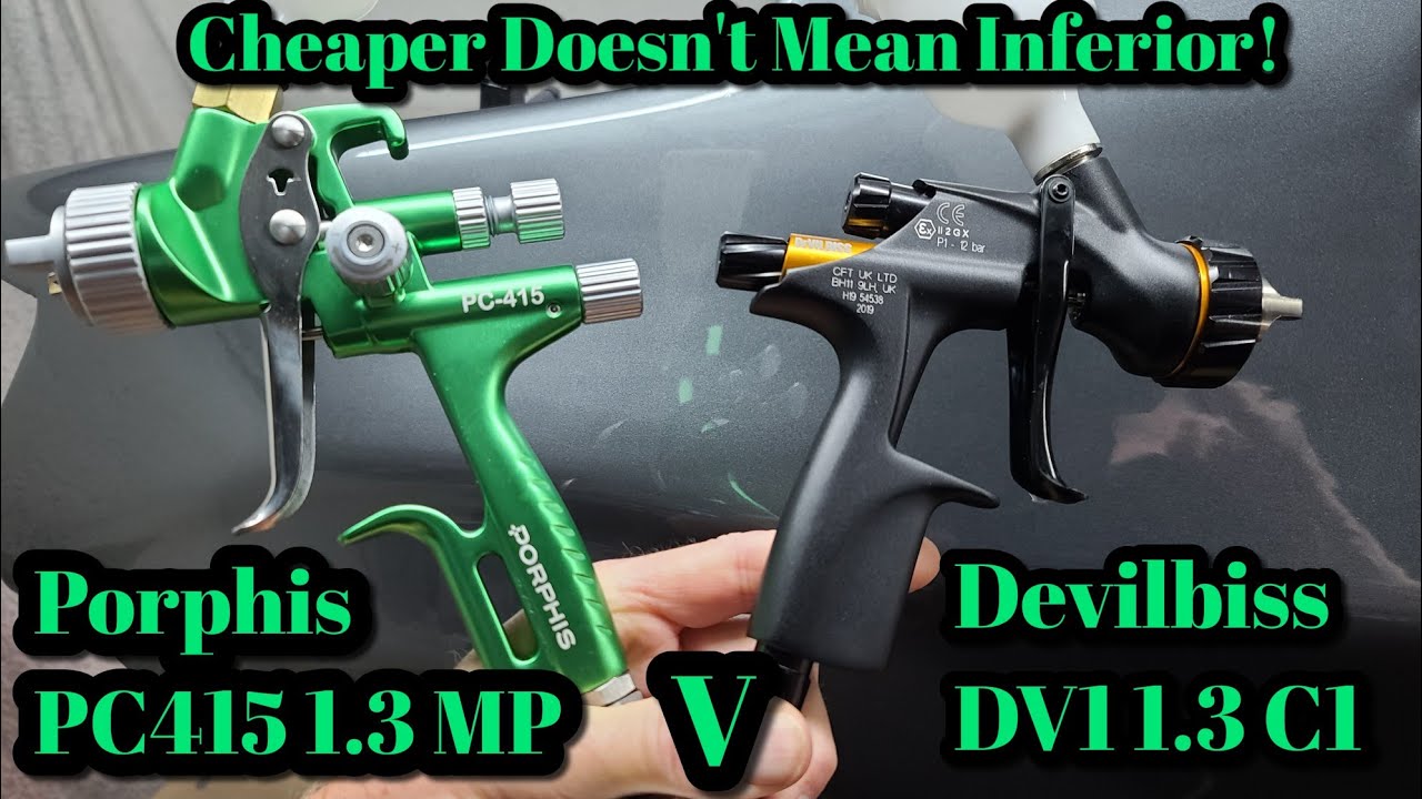 Porphis PC415 MP 1.3 v Devilbiss DV1 C1 Clear Coat Spray Gun