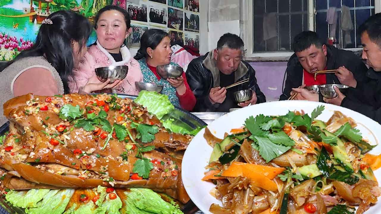 过年招待亲戚的猪头肉，卤好四种吃法当下酒下饭菜，家人围着都说好吃！【陕北改艳】