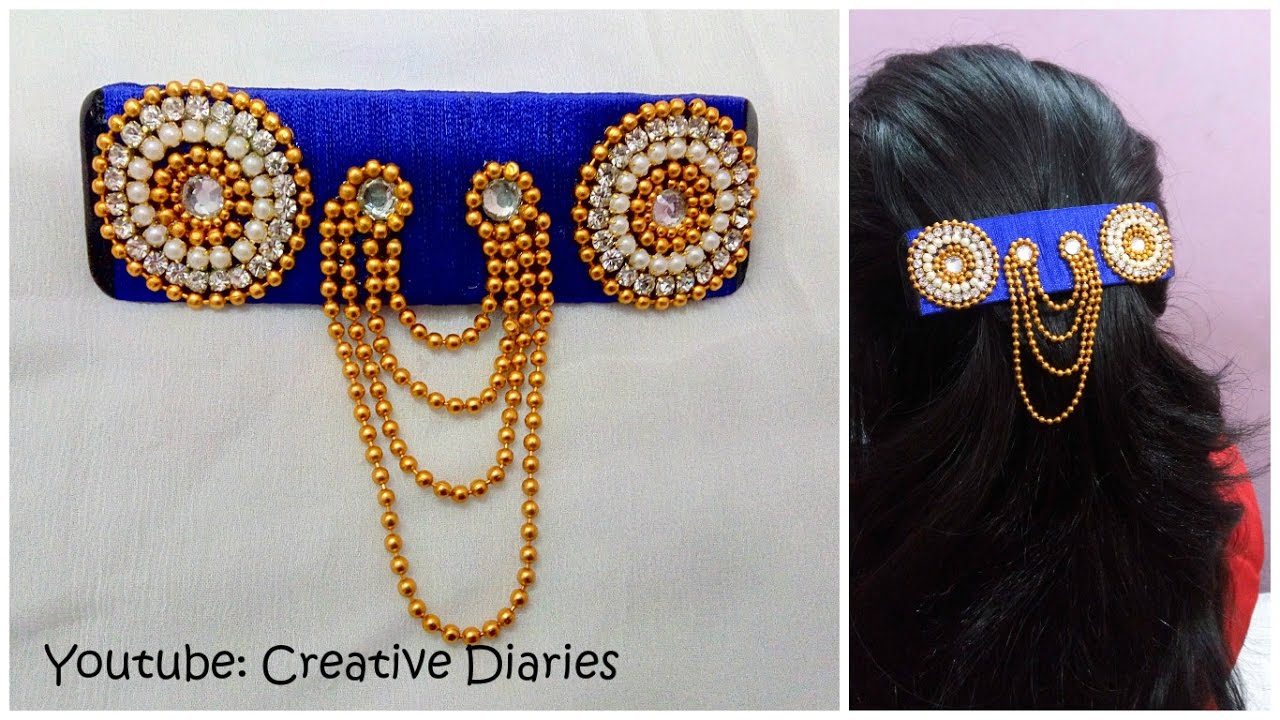 How to make designer silk thread hair clip from an ordinary clip I DIY easy hair accessories