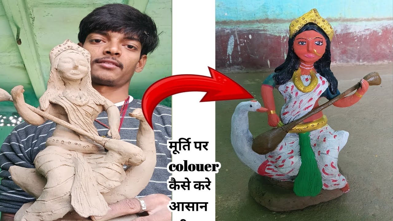 सरस्वती माता मूर्ति बनाने का तरीका |Saraswati Murtimaking 2026 |Saraswati Thakur making colour #art 