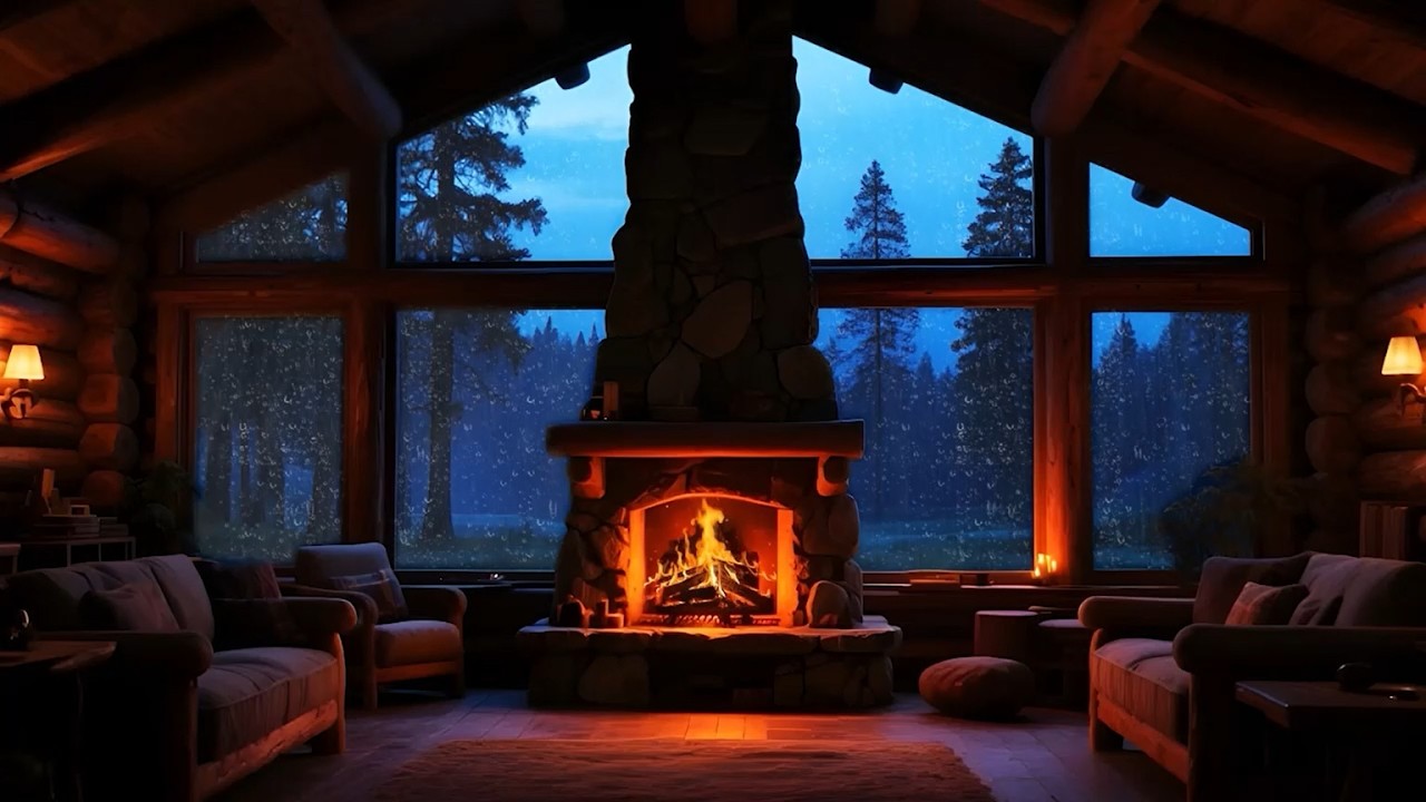 🔴 LIVE Rain Sounds 🌧 | Warm Cabin Fireplace for Sleep