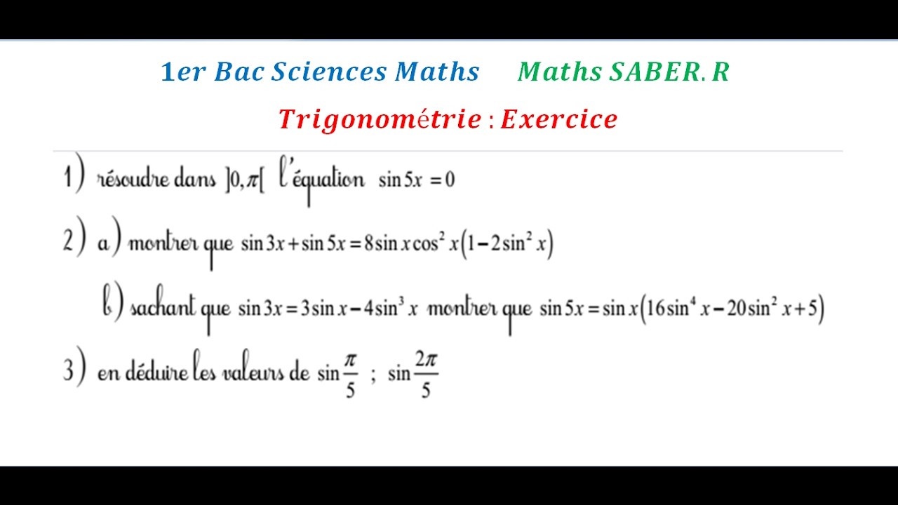 1er Bac Sciences  Trigonométrie Exercice