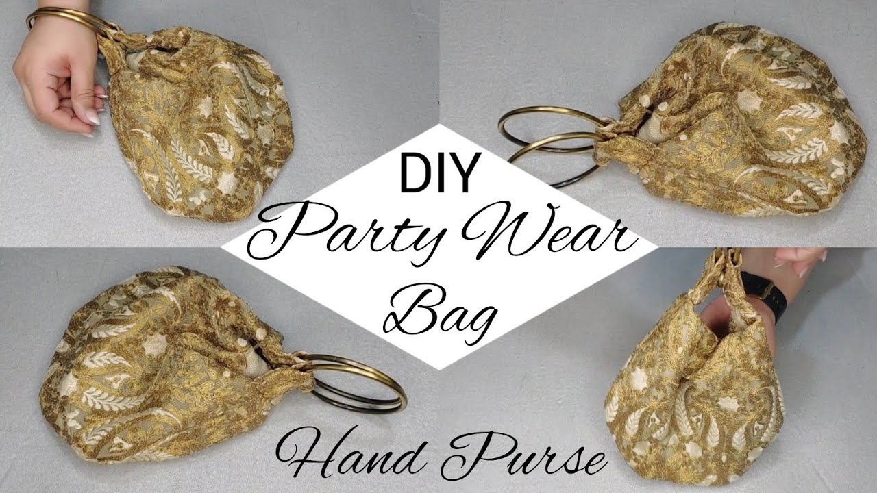 DIY Hand Purse , Party Wear Purse , Ring Handle Purse/Bag , Golden Lace Bag