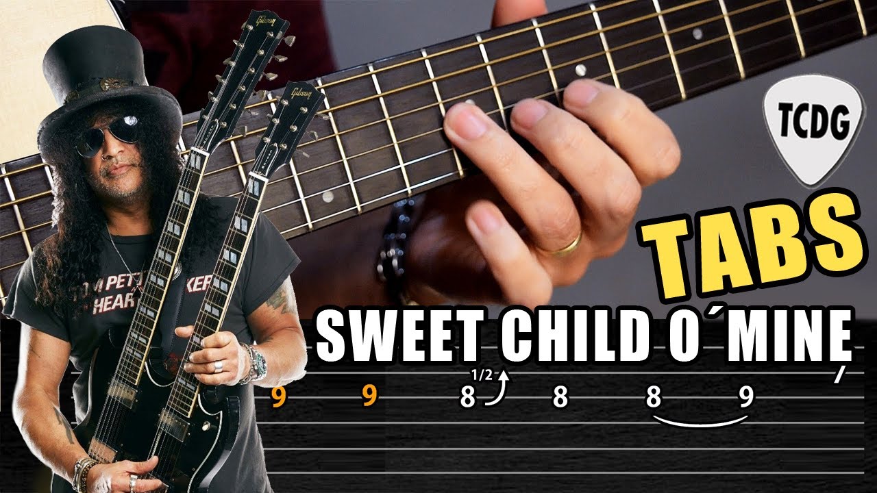 Como tocar el solo de SWEET CHILD O´ MINE en guitarra acústica | Tablaturas TCDG