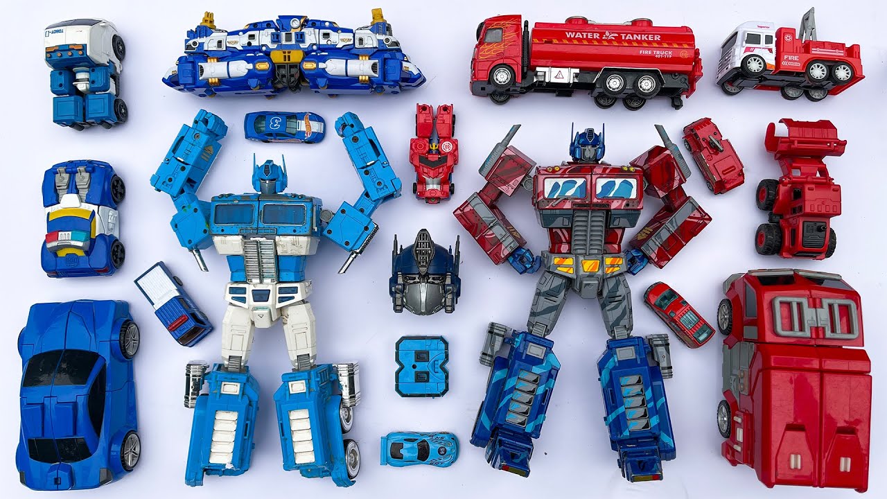 Đồ Chơi Robot c&ugrave;ng xe m&aacute;y x&uacute;c, xe c&aacute; heo chiến thắng Optimus Prime, giải cứu xe cần cẩu