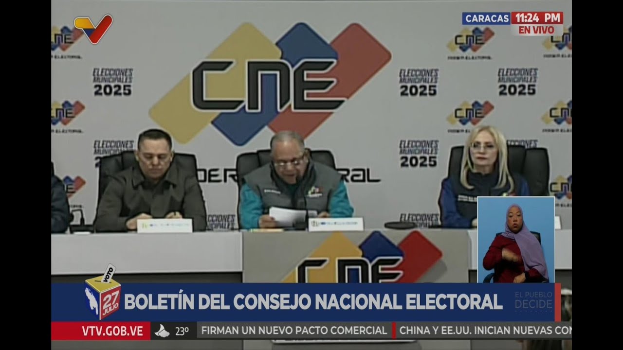 Resultados de las elecciones municipales del 27 de julio de 2025, leídos por Elvis Amoroso