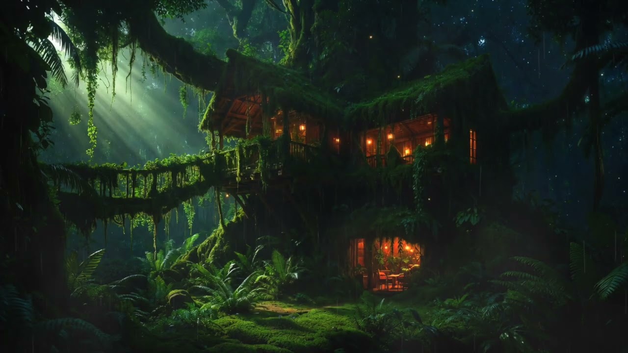 Rainy Jungle Treehouse Ambience for Deep Sleep and Overnight Rest