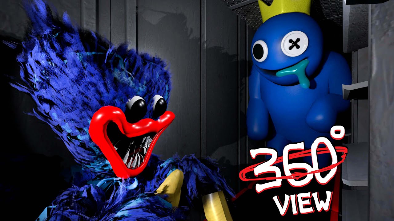Blue Vs Huggy Vent Chase 360&deg; Rainbow Friends  x Poppy PlayTime x FNF