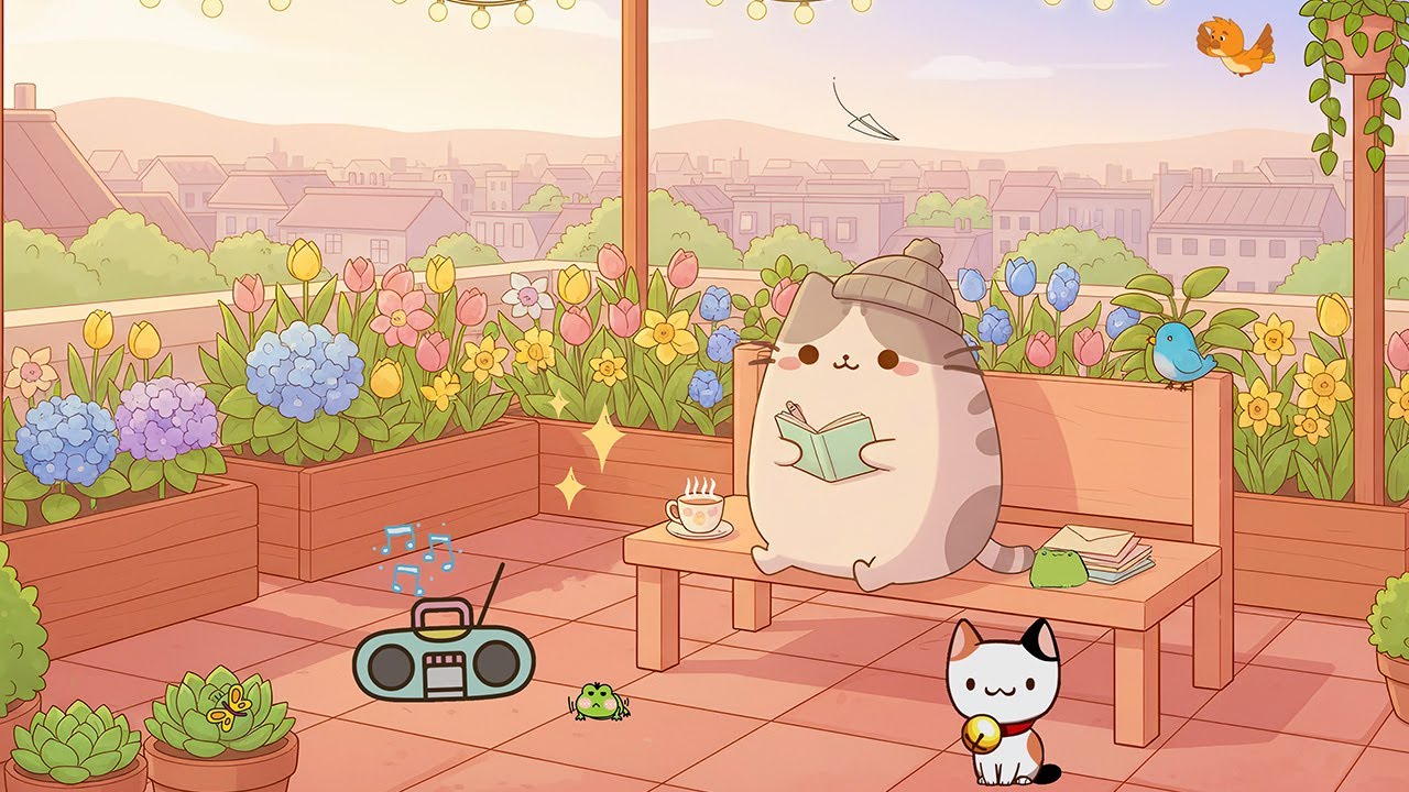 Pusheen’s Spring Rooftop Garden 🌷 Relaxing Lofi Music with City Views & Gentle Ambience 🏙️