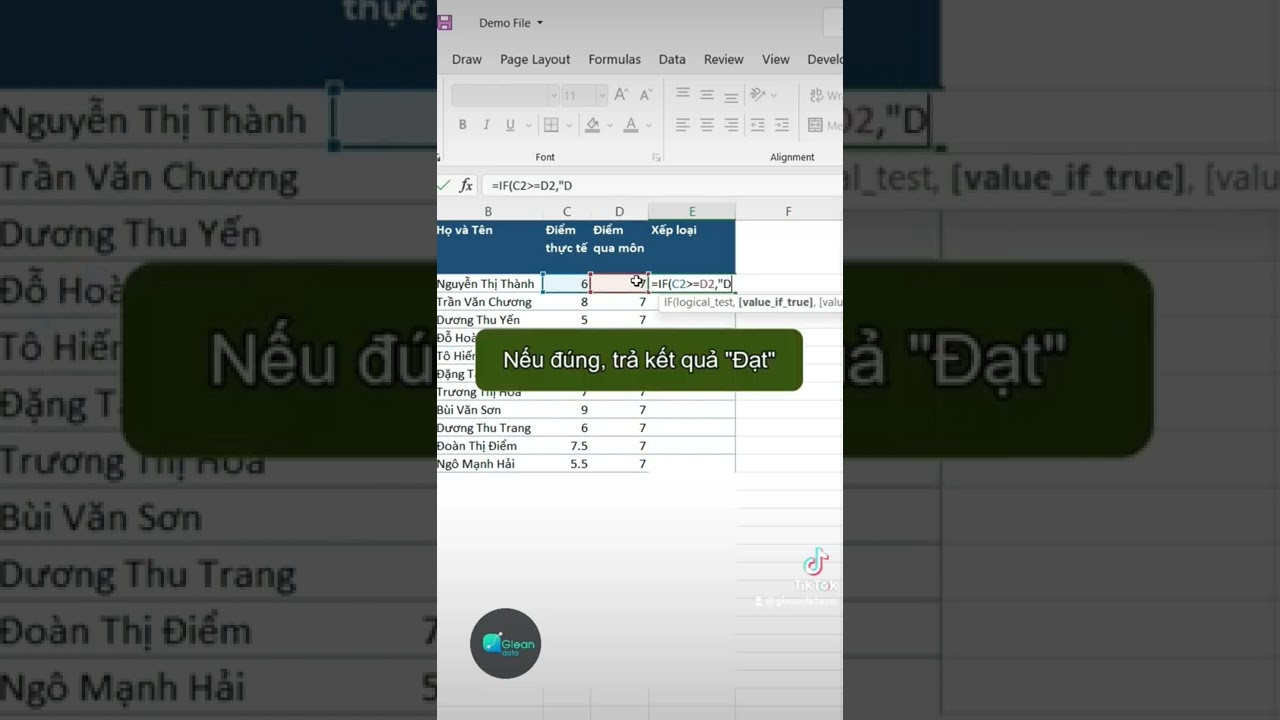 Sử dụng h&agrave;m IF để xếp loại học sinh