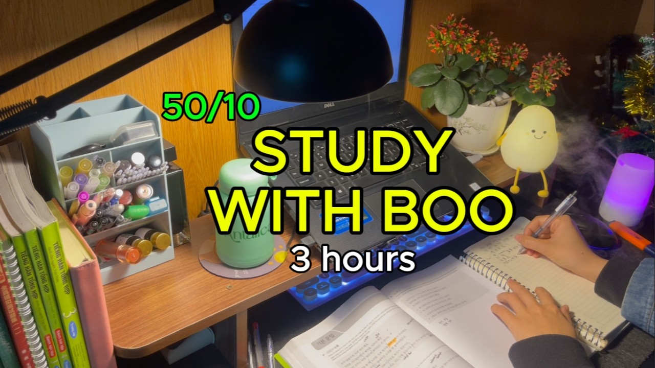 #160 🌙 3 HOURS STUDY WITH ME 🧠  Late Night  Pomodoro 50-10  Real Time  Ambient Sound
