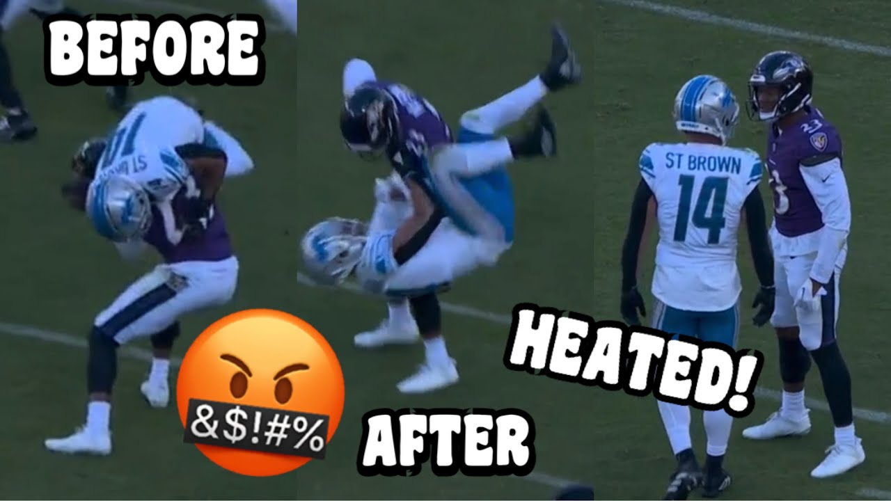 Amon Ra St Brown FIGHTS Rock Ya Sin! 🤬 GETS DROPPED! Ravens Vs Lions 2023 highlights