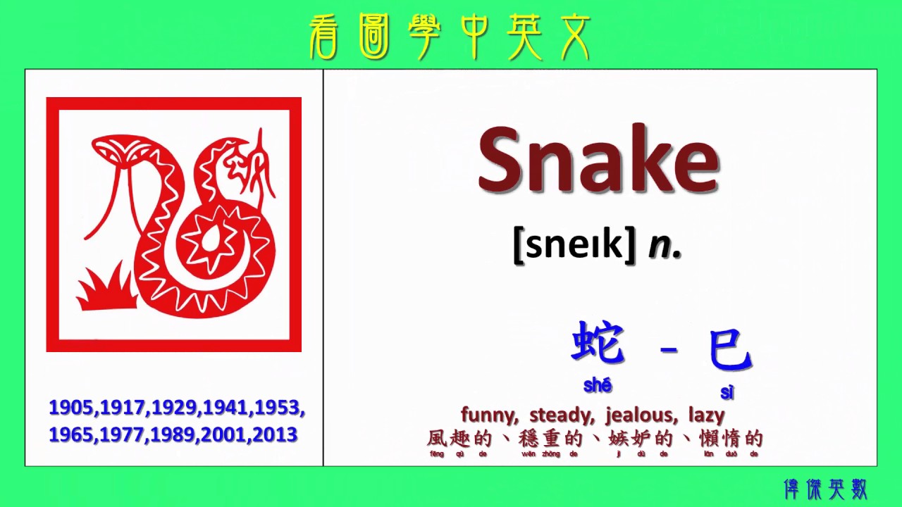 看圖學中英文 48 中國生肖 (Learning Chinese and English Vocabularies about Chinese Zodiacs)