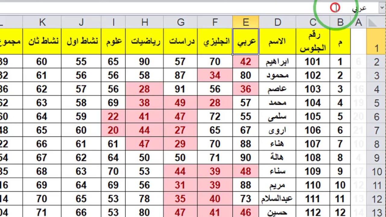 برنامج الكنترول شيت 7 تحديد تمهيدي لمواد الرسوب التي تقل الدرجة بها عن نصف الدراجة الكلية