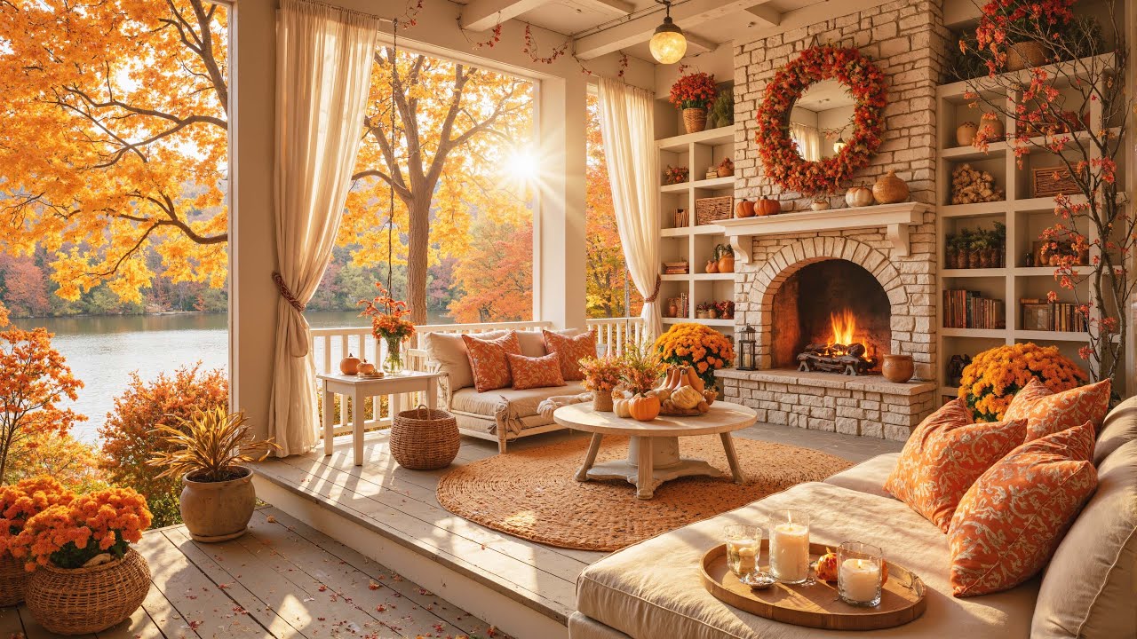 Cozy Autumn Day 🍂 Soothing Piano Music & Fireplace for Studying