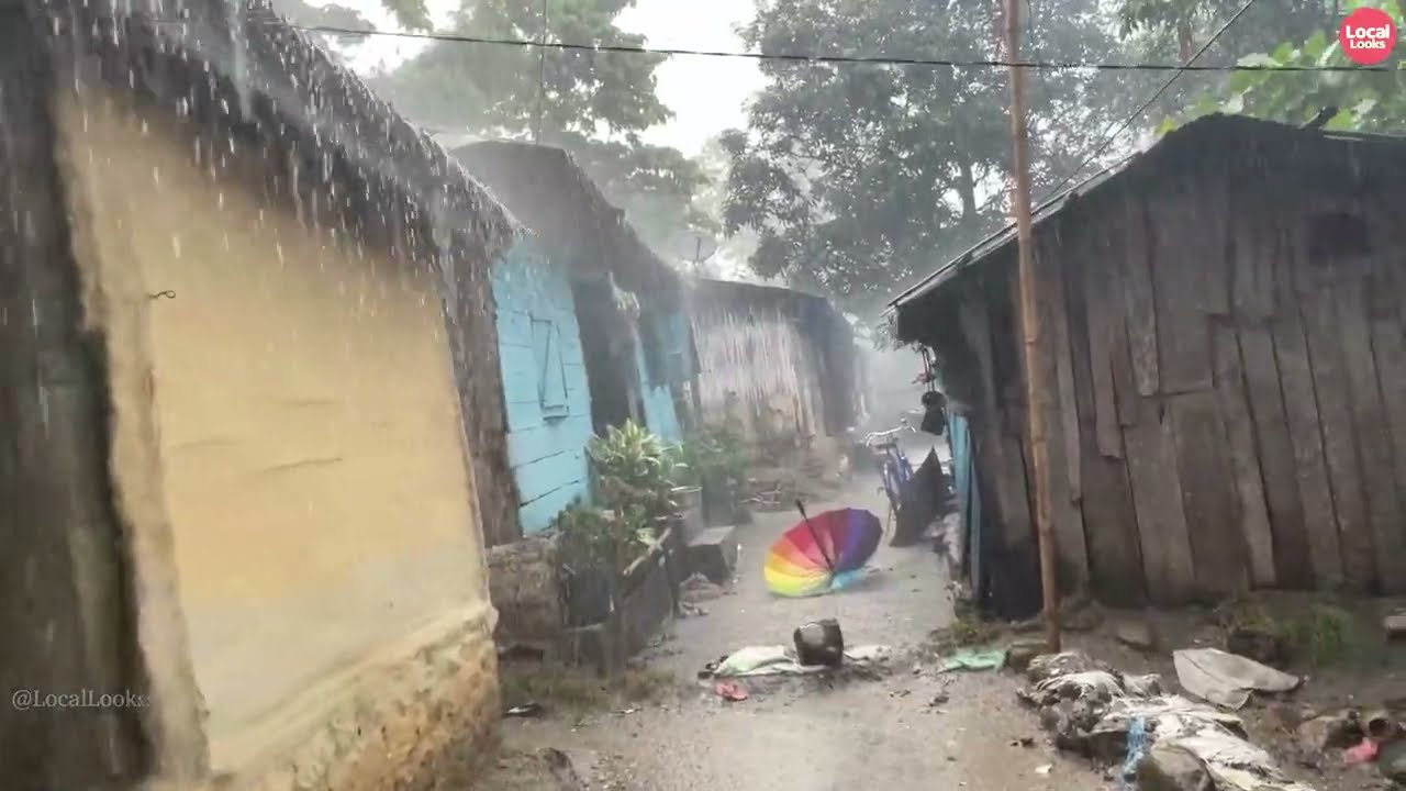 Crowded Village with Small Rural Houses- Village Rain Walk Through with @LocalLooks