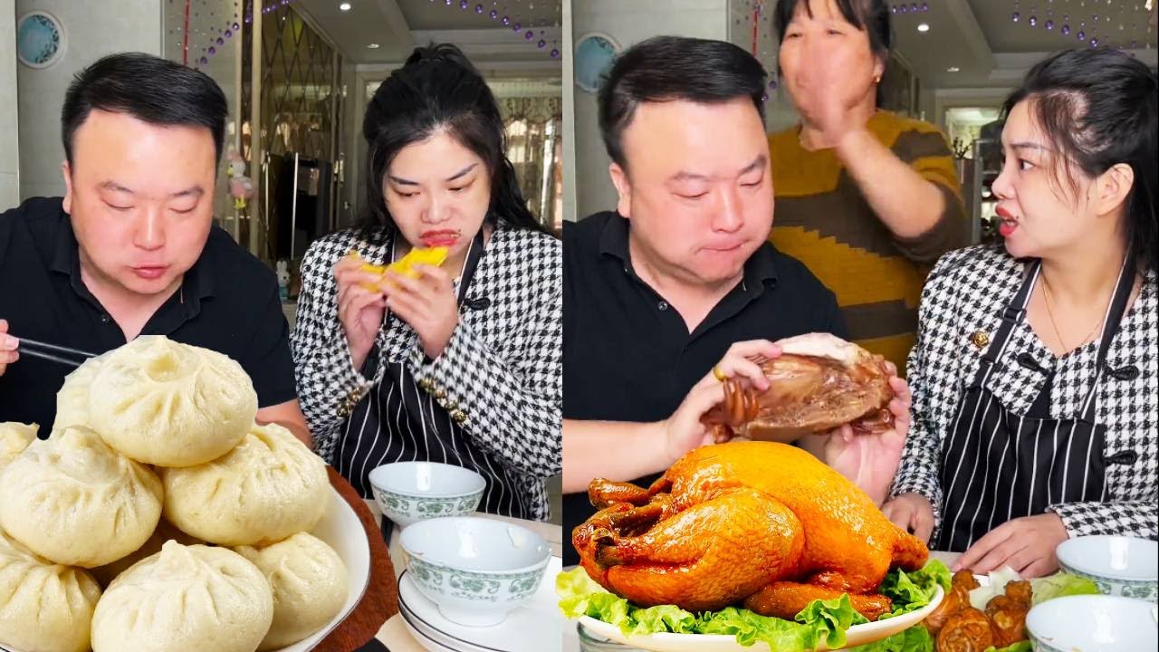 自私老公一口气吃光两人晚饭，没想到又端上来了大烧鸡，吃饱了只能看着我吃！