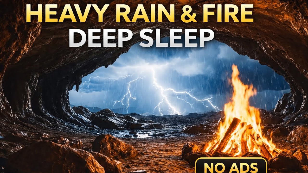 Heavy Rain & Fireplace for Deep Sleep | No Ads | 2 Hours