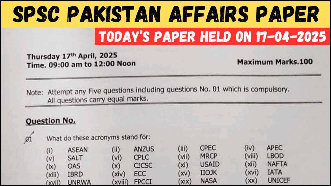 SPSC Today Solved Paper | Pakistan Affairs | Current Affairs | SPSC Today's Paper | 17-04-2025