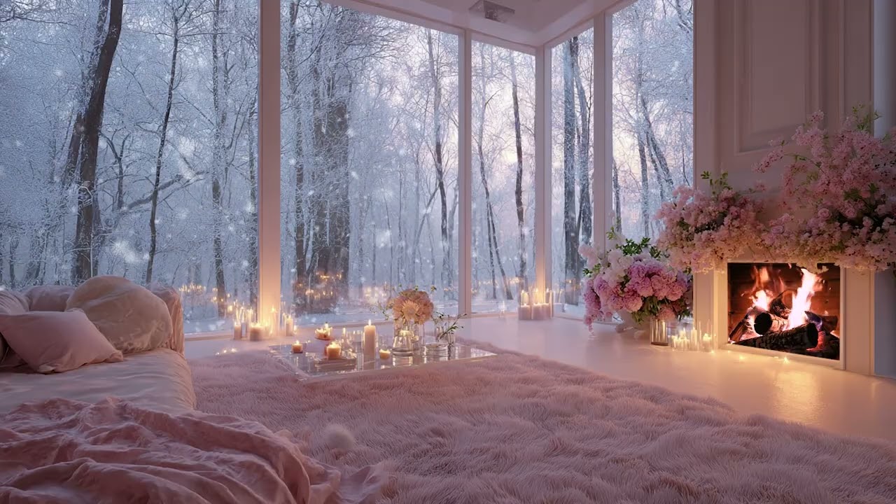 Blizzard Wind Sound & Fireplace 🔥 Cozy Winter Night for Insomnia Relief Sleep