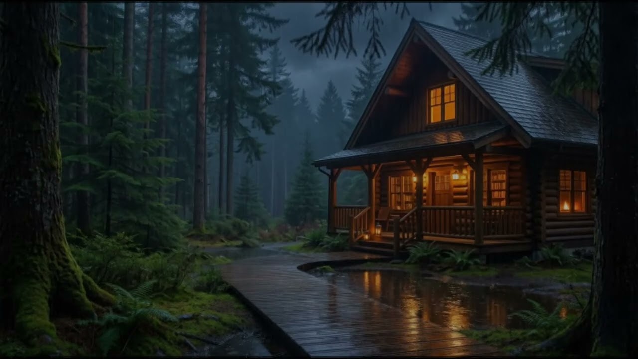 Rain on Forest Cabin Roof 🌧️ Soothing Cabin Rain for Deep Sleep, Relaxation, and Quiet Nights