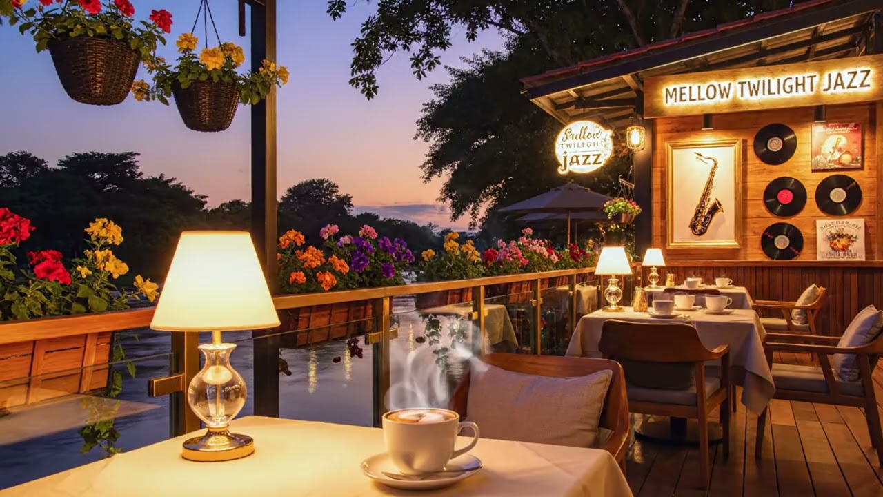 Romantic Spring Jazz Cafe ☕🌿 Cozy Riverside Piano Music for Focus Reading & Peaceful Nights