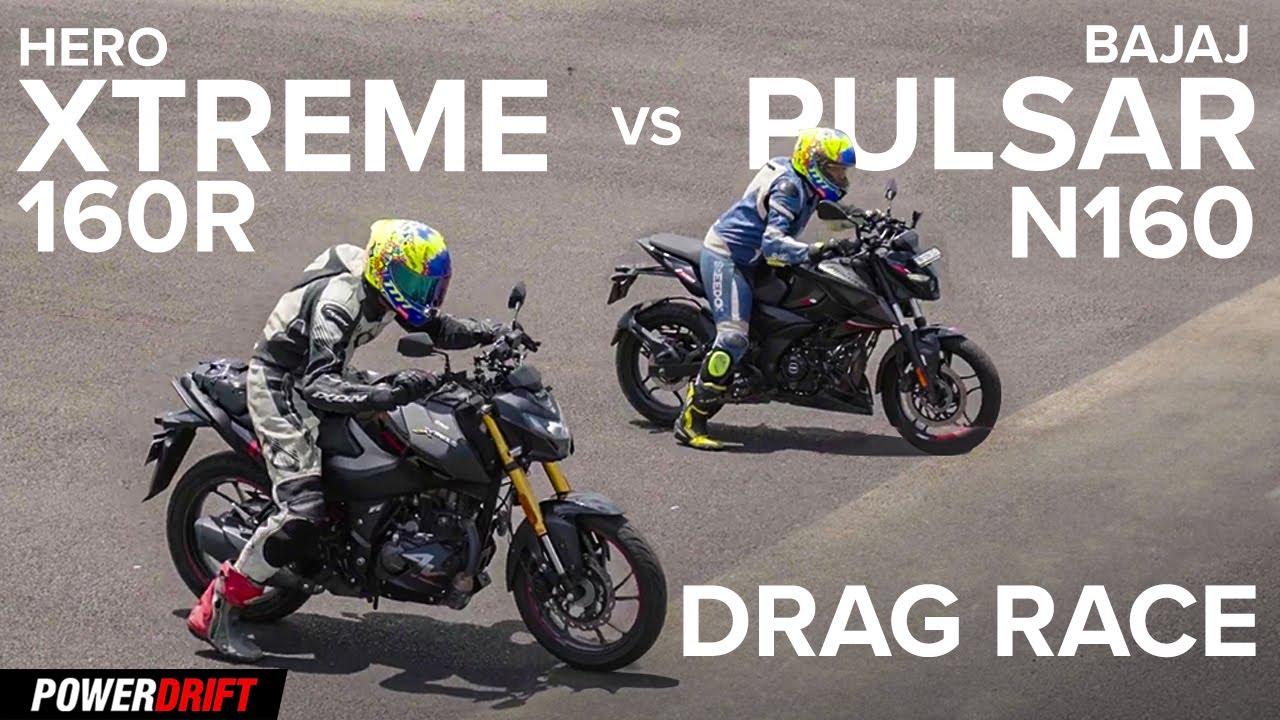 Hero Xtreme 160R 4V против Bajaj Pulsar N160 | Drag Race | PowerDrift
