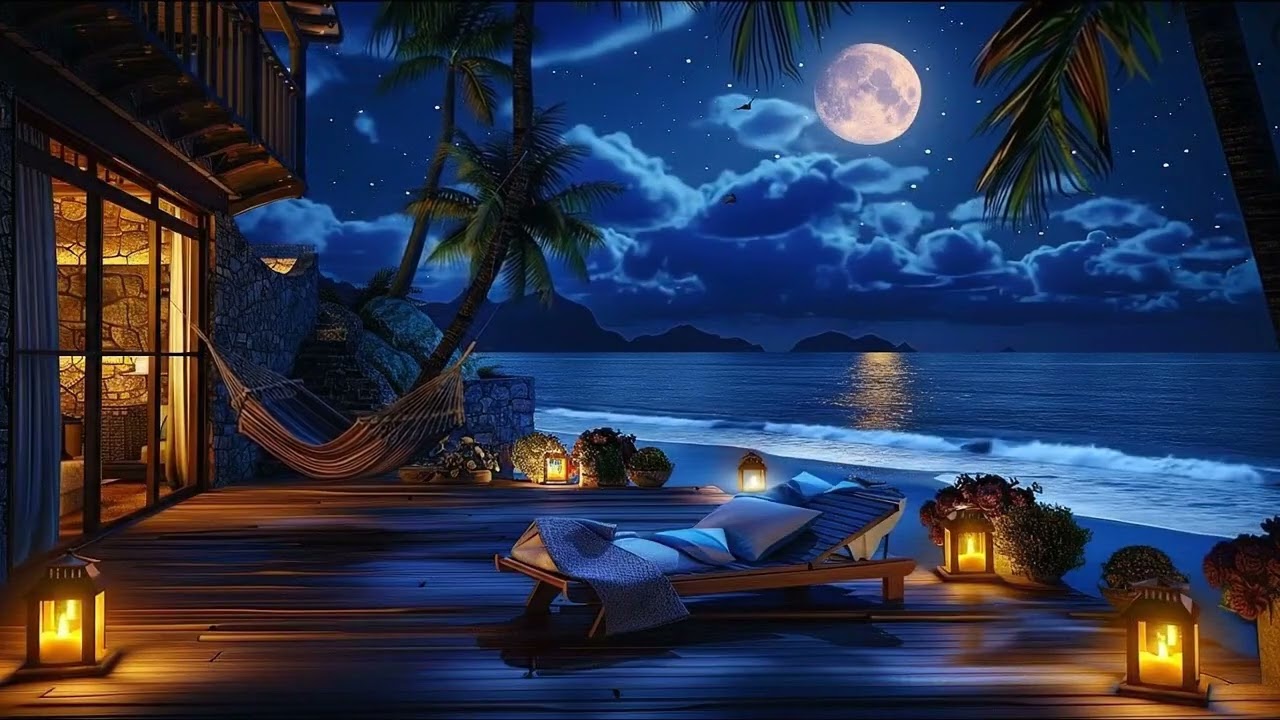 Ocean Waves Night Sounds + Soft Piano 🎶 Fall Asleep Fast & Stay Asleep All Night