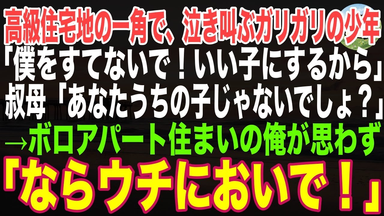 【感動する話】高級住宅街の一角で「僕を捨てないで」と泣くガリガリの少年「いい子にするから」→叔母「あなた、うちの子じゃないでしょ」…衝撃光景を目撃した貧乏な俺「ならウチにおいで」【朗読・泣ける話】