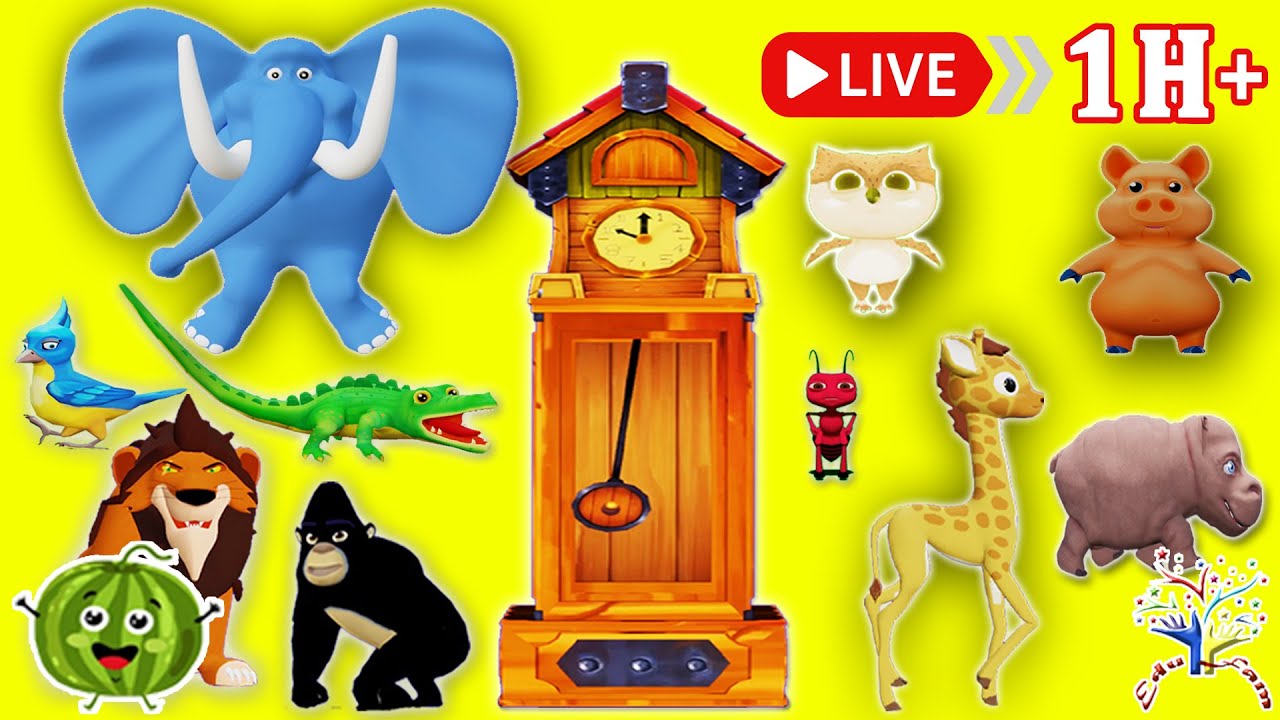 🔴⏰ Animal Sounds Song | Old MacDonald's Farm & Hickory Dickory Dock! | 1 Hour Live | EduFam 🐮🕰️✨