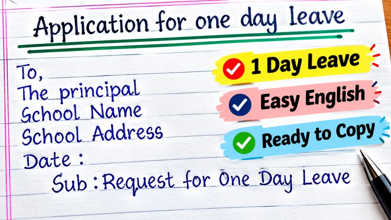 Write one day leave application l one day leave application for school | Application writing