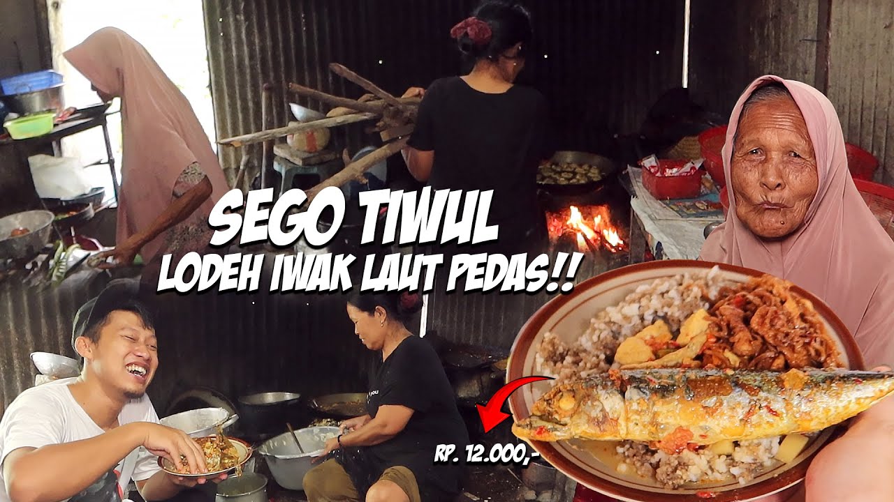 Warung makan orang ke sawah masih serba tradisional, spesial nasi tiwul lodeh iwak laut pedas!