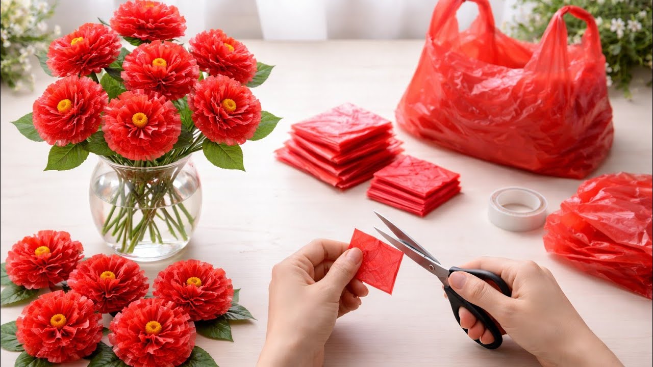 how to make flower from shopping bags
