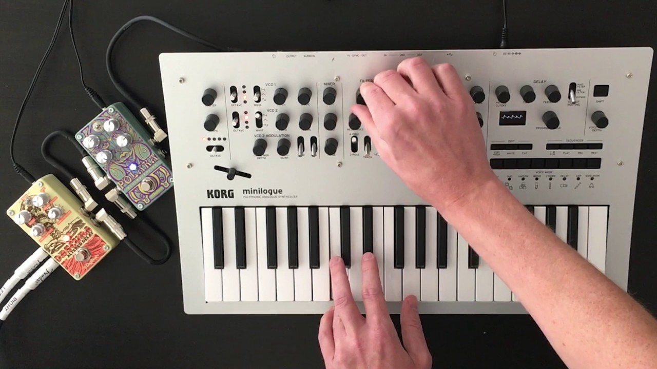Korg Minilogue with Digitech Obscura and Polara pedals. Blade Runner pads.
