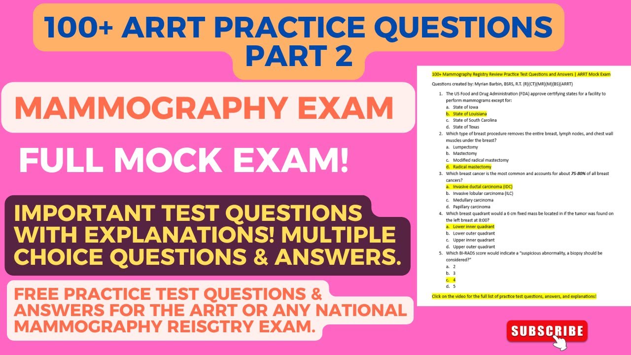 Mammography Registry Review: 100+ Review Test Questions and Answers: Full ARRT Mock Exam (Part 2)